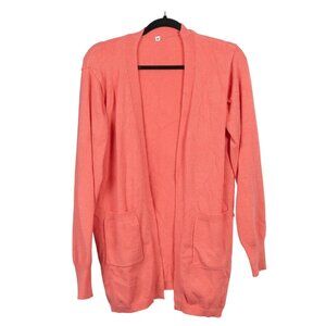 Salmon Cardigan Sweater M Orange Long Pockets Stretch Grammacore Cozy Winter